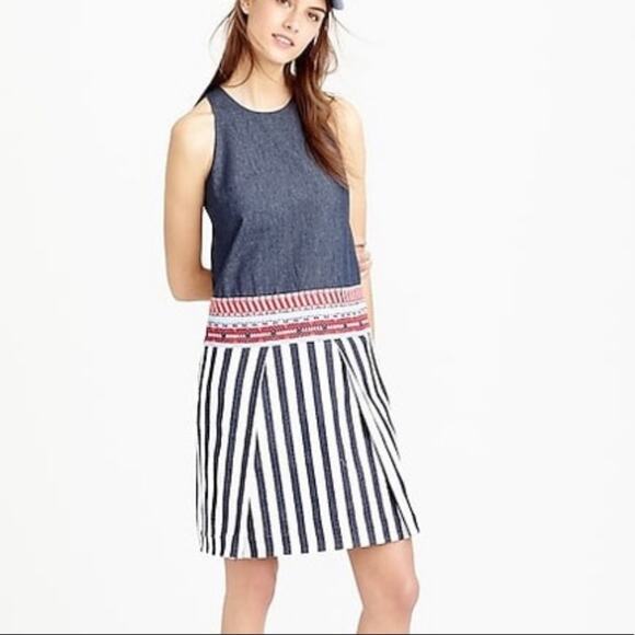 J. Crew Striped Chambray Sleeveless Dress Tapestry C1054 Drop Waist Textured 6 - Picture 1 of 11